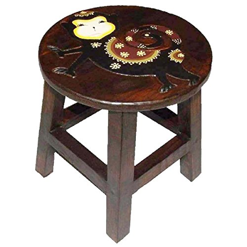 Simandra Holzhocker Kinderhocker Hocker Sitzhocker Fußbank Massivholz Schemel Stuhl mit Tiermotiv Deko braun Farbe AFFE von Simandra