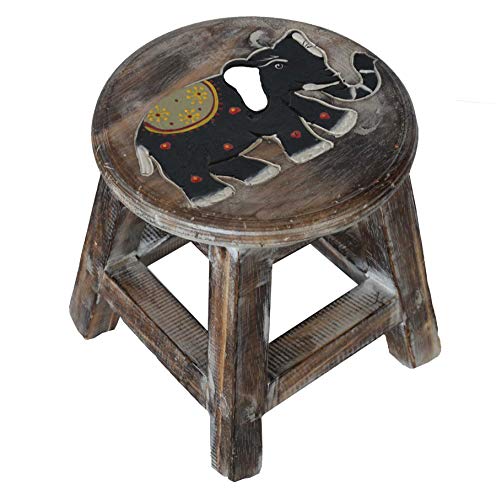 Simandra Holzhocker Kinderhocker Hocker Sitzhocker Fußbank Massivholz Schemel Stuhl mit Tiermotiv Deko braun Farbe Elefant von Simandra
