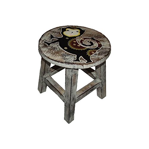 Simandra Holzhocker Kinderhocker Hocker Sitzhocker Fußbank Massivholz Schemel Stuhl mit Tiermotiv Deko weiß Farbe AFFE von Simandra