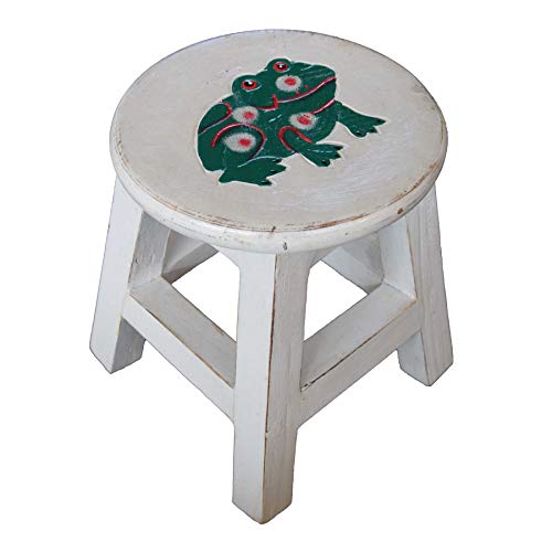 Simandra Holzhocker Kinderhocker Hocker Sitzhocker Fußbank Massivholz Schemel Stuhl mit Tiermotiv Deko weiß Farbe Frosch grün von Simandra