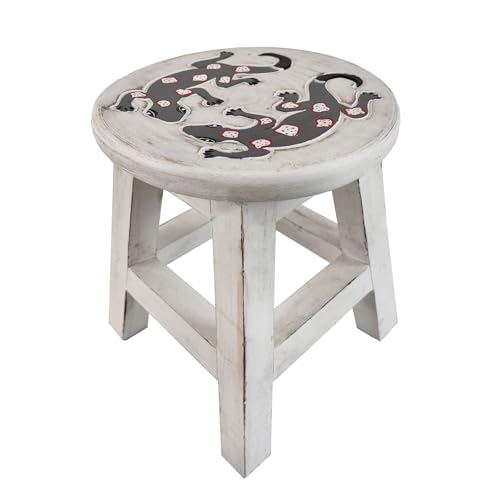 Simandra Holzhocker Kinderhocker Hocker Sitzhocker Fußbank Massivholz Schemel Stuhl mit Tiermotiv Deko weiß Farbe Gecko von Simandra
