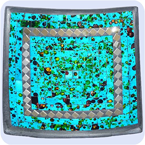 Simandra Mosaikschale Tonschale Glasschale Dekoschale Mosaik Kunsthandwerk Glassteine Deko Quadrat Spiegel groß Color Blau von Simandra