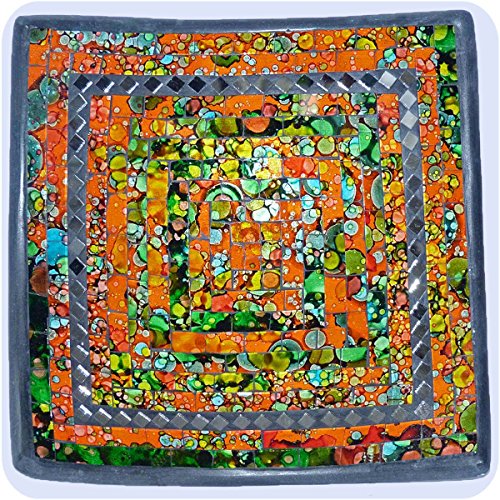 Simandra Mosaikschale Tonschale Glasschale Dekoschale Mosaik Kunsthandwerk Glassteine Deko Quadrat Spiegel groß Color Orange von Simandra