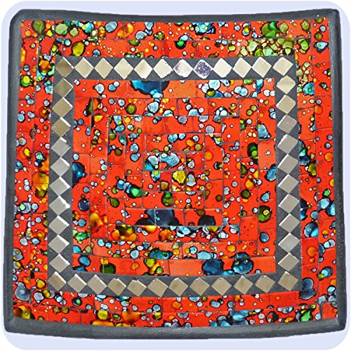 Simandra Mosaikschale Tonschale Glasschale Dekoschale Mosaik Kunsthandwerk Glassteine Deko Quadrat Spiegel groß Color Rot von Simandra