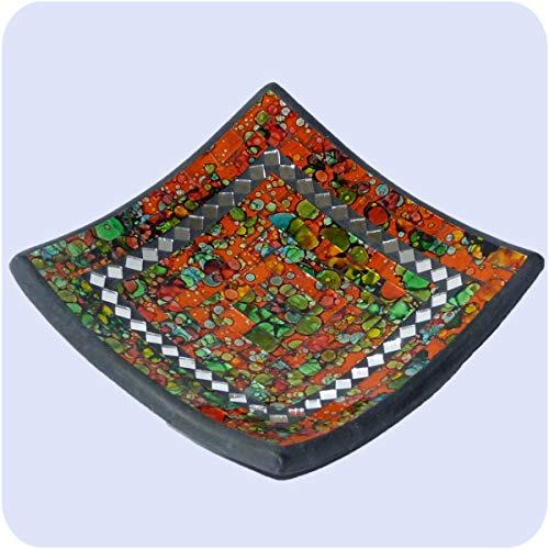 Simandra Mosaikschale Tonschale Glasschale Dekoschale Mosaik Kunsthandwerk Glassteine Deko Quadrat Spiegel mini Farbe Orange von Simandra