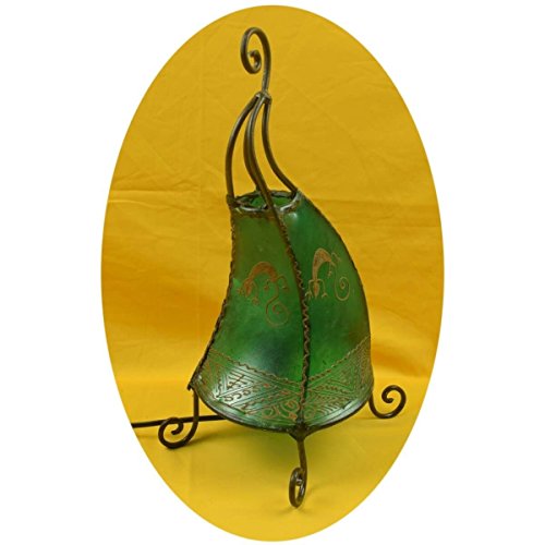 Simandra Orientalische Lampe Stehlampe marokkanische Hennalampe Lederlampe Tischleuchte Stehleuchte Orient Coq Gecko 40 cm Color Grün von Simandra