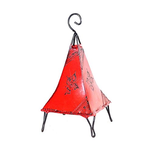 Simandra Orientalische Lampe Stehlampe marokkanische Hennalampe Lederlampe Tischleuchte Stehleuchte Orient Pyramide Orient 40 cm Color Rot von Simandra