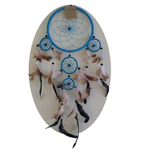 Simandra Original handgefertigter Traumfänger – hängender Dreamcatcher aus natürlichen Materialien handgefertigt ca. 40 cm lang, Durchmesser größter Ring 11 cm - türkis von Simandra