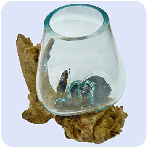 Wurzelholz-Glas-Vase Fairtrade Echtholz Handgemacht Kunst Dekoration Geschenk Unikat Design Blumenvase von Simandra