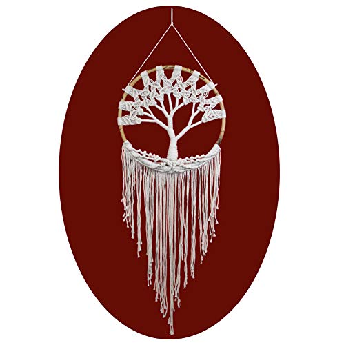 Simandra traditioneller handgefertigter Traumfänger mit Lebensbaum im Makramee Stil – hängender Boho Dreamcatcher mit Lebensbaum aus natürlichen Materialien handgefertigt – 55 x 137 cm von Simandra