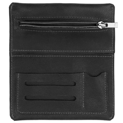 SIMARU Leder Tabaktasche für 30g Tabakbeutel, Dreher-Tasche aus Echtleder mit Filterfach & Blättchen-Halter (Schwarz) von Simaru