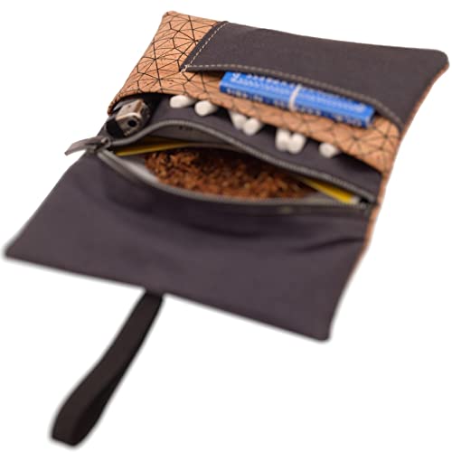 SIMARU Tabaktasche 'Metrisch' für 30g Tabakbeutel, Drehtabak Tasche ink. Filter-, Paper- und Feuerzeugfach, Drehertasche Frauen u. Männer (Anthrazit/Beige) von Simaru