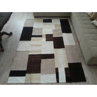 Patchwork Kilim 7'7x5'3 Ft 236x162 cm Anatolisch Gestreifter Patchwork, Vintage Teppich, Designer Oushak Overdyed Rug Patchwork Kilim 7'7x5'3 Ft 236x162 cm Anatolisch Gestreifter Patchwork, Vintage Teppich, Designer Oushak Overdyed Rug von Simavrug