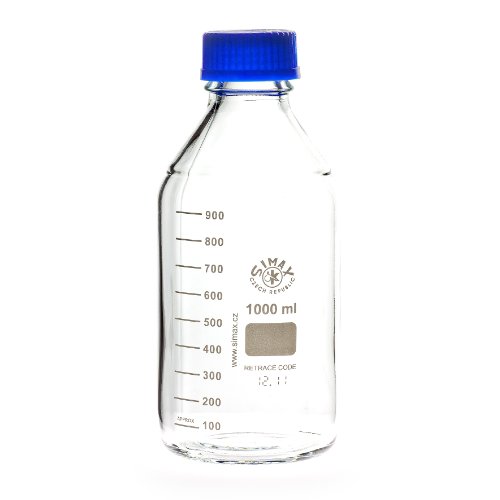 Birsppy FVLFIL Laborgewindeflaschen mit blauer Kappe und Ring 1000 ml, aus Borosilikatglas, blauer Ausgießring, Gewindeflasche, Glasflasche von Simax