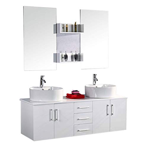 Badmöbel Badezimmermöbel Badezimmer Waschbecken Waschtisch Schrank Spiegel Set Wasserhähne enthalten 150 cm mod. White Lion von Simba