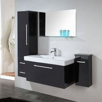 Badezimmer-Set 100 cm Schwarz mit Säule und Waschbecken - London von Simba