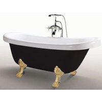 Vintage schwarze freistehende Badewanne 170 x 80 cm mit goldenen Füßen mit Wasserhahn – Margherita Black von Simba