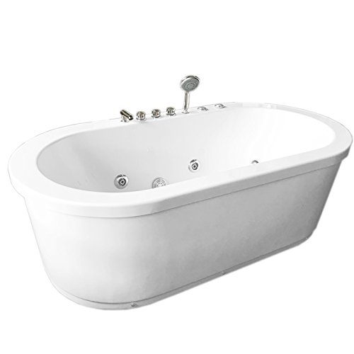 WHIRLPOOL BADEWANNE Freistehende RIO 185 x 95 cm h 64 weiß - 10 Whirlpooldüsen - Armaturen enthalten von Simba