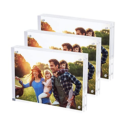 SimbaLux Magnetischer Acryl-Fotorahmen 12,7 x 17,8 cm Bilderrahmen (3-er Pack), wie Klarglas, doppelseitiges rahmenloses Abstellen auf Tisch oder Schrank, freistehend, leicht zu wechseln von SimbaLux