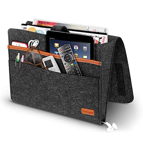 SIMBOOM Betttasche, Filz Bettablage Organizer Anti-Rutsch Aufbewahrungstasche für Buch, Zeitschriften, iPad, Handy, Fernbedienung -Dunkelgrau von SIMBOOM