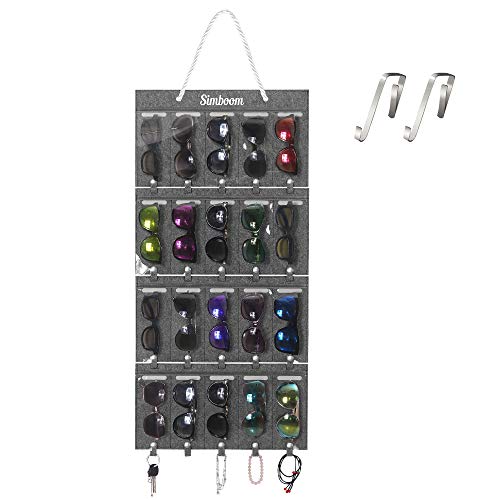 SIMBOOM Wandmontierte Sonnenbrille Organizer, 20 Slots Abnehmbare Filz Sonnenbrillen Hänge Organizer Staubdichter Brillen-Aufbewahrung Brille Display Organizer, Abnehmbare-Grau von SIMBOOM