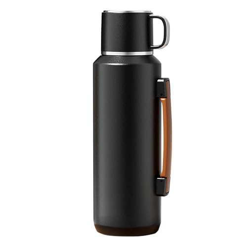 Simcat 1000ml Thermoskanne Thermosflasche 316 Edelstahl, Edelstahl Trinkflasche (hält 24 Stunden), Thermobecher, Isolierbecher, Isolierflasche mit Becher,Separater Teekammer‌‌ (Schwarz, 1000 ml) von Simcat