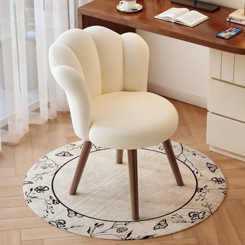 Simcat Samt-Akzentstuhl, Wannenstuhl mit Massivholzbeinen für Schminktisch, moderner Blütenblatt-Ankleidestuhl für Wohnzimmer/Schlafzimmer (weiß) von Simcat
