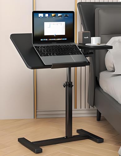 Simcat Verstellbarer Überbetttisch mit 2 neigbaren Schreibtischen, 60 × 40 cm Stehender C-förmiger Laptop-Schreibtisch, kleines Rollbett und Sofa-Beistelltisch für Schlafzimmer, Wohnzimmer (Schwarz) von Simcat