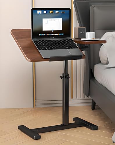 Simcat Verstellbarer Überbetttisch mit 2 neigbaren Schreibtischen, 60 × 40 cm Stehender C-förmiger Laptop-Schreibtisch, kleines Rollbett und Sofa-Beistelltisch für Schlafzimmer, Wohnzimmer (Walnuss) von Simcat