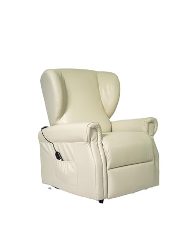 Sime EE-P2 relaxsessel elektrisch Zero Gravity, 2 Motoren, unabhängig verstellbare Rückenlehne und Fußteil 2 Räder Bergere unverformbarer Sitz Leder seniorensessel elektrische Sessel Beige von Sime