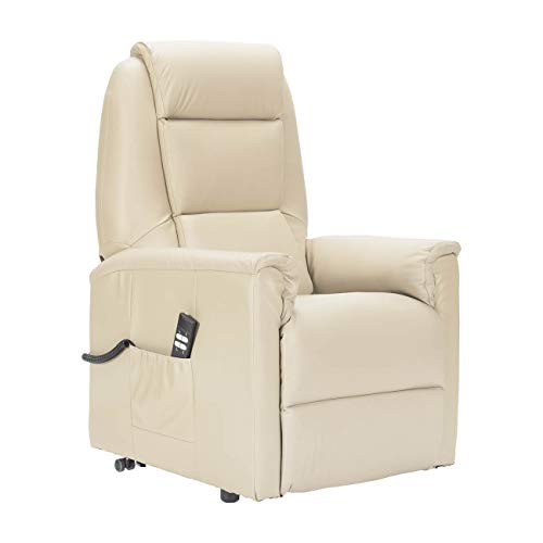 Sime ES-P2 relaxsessel elektrisch Zero Gravity, 2 Motoren, unabhängig verstellbare Rückenlehne und Fußteil 2 Räder unverformbarer Sitz Leder seniorensessel elektrisch relaxsessel Beige von Sime