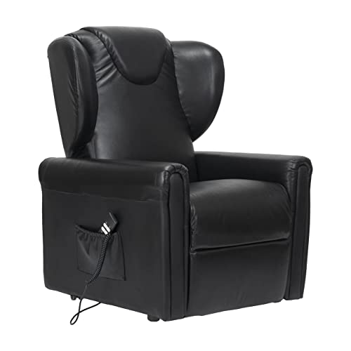 Sime LV-P2 ANPASSBAR relaxsessel elektrisch Vertikal, 2 Motoren, unabhängig verstellbare Rückenlehne, Fußbrett 2 Räder Bergere Sitzhöhe 10 cm verstellbar Leder elektrische aufstehhilfe Schwarz von Sime