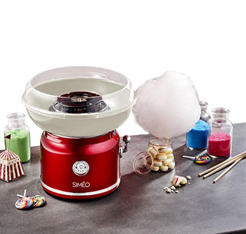 Simeo Siméo FBP450 Zuckerwattemaschine, 500 W, einfach zu bedienen und zu reinigen, abnehmbare Teile, spülmaschinengeeignet, Vintage-Design, Rot, 27 x 19 x 27 cm, Kunststoff von Simeo