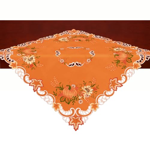 Simhomsen Bestickte Tischdecke für Herbst und Herbst, Ernte, Kürbisse, Orange, klein, quadratisch, 86,4 cm von Simhomsen