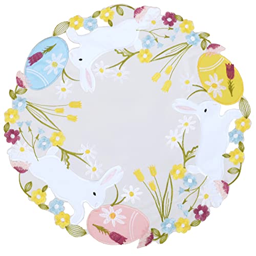 Simhomsen Bestickte Bunte Eier und Hasen runde Deckchen Tischsets für Ostern Urlaub oder Frühling (rund 38,1 cm) von Simhomsen