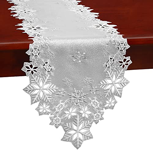 Simhomsen Tischläufer mit Schneeflocken, bestickt, für Weihnachten, Urlaub und Winter (Silber, 35,6 x 175,9 cm) von Simhomsen