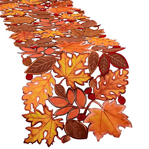 Simhomsen Tischläufer mit bestickten Blättern für Thanksgiving, Herbsternte Dekorationen (35,6 x 172,7 cm) von Simhomsen