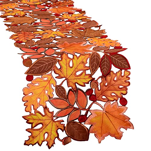 Simhomsen Tischläufer mit bestickten Blättern für Thanksgiving, Herbsternte Dekorationen (35,6 x 86,4 cm) von Simhomsen