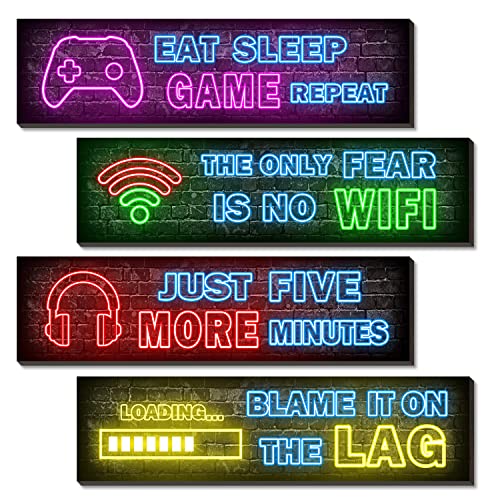 4 Stück bedruckte neonfarbene Gaming-Poster, Teenager-Jungen-Raumdekorationen, Gamer-Wandkunst, Dekor für Schlafzimmer, aus Holz von Simimi art