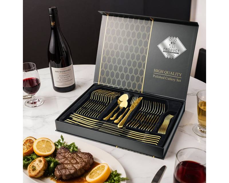 Simloveve Besteck-Set Besteckset für 12 Personen, 48 teilig Edelstahl Besteck set (48-tlg), 12 Personen, Edelstahl, Essbesteck mit Messer Gabel Löffel, in Geschenkbox, Spülmaschinenfest von Simloveve