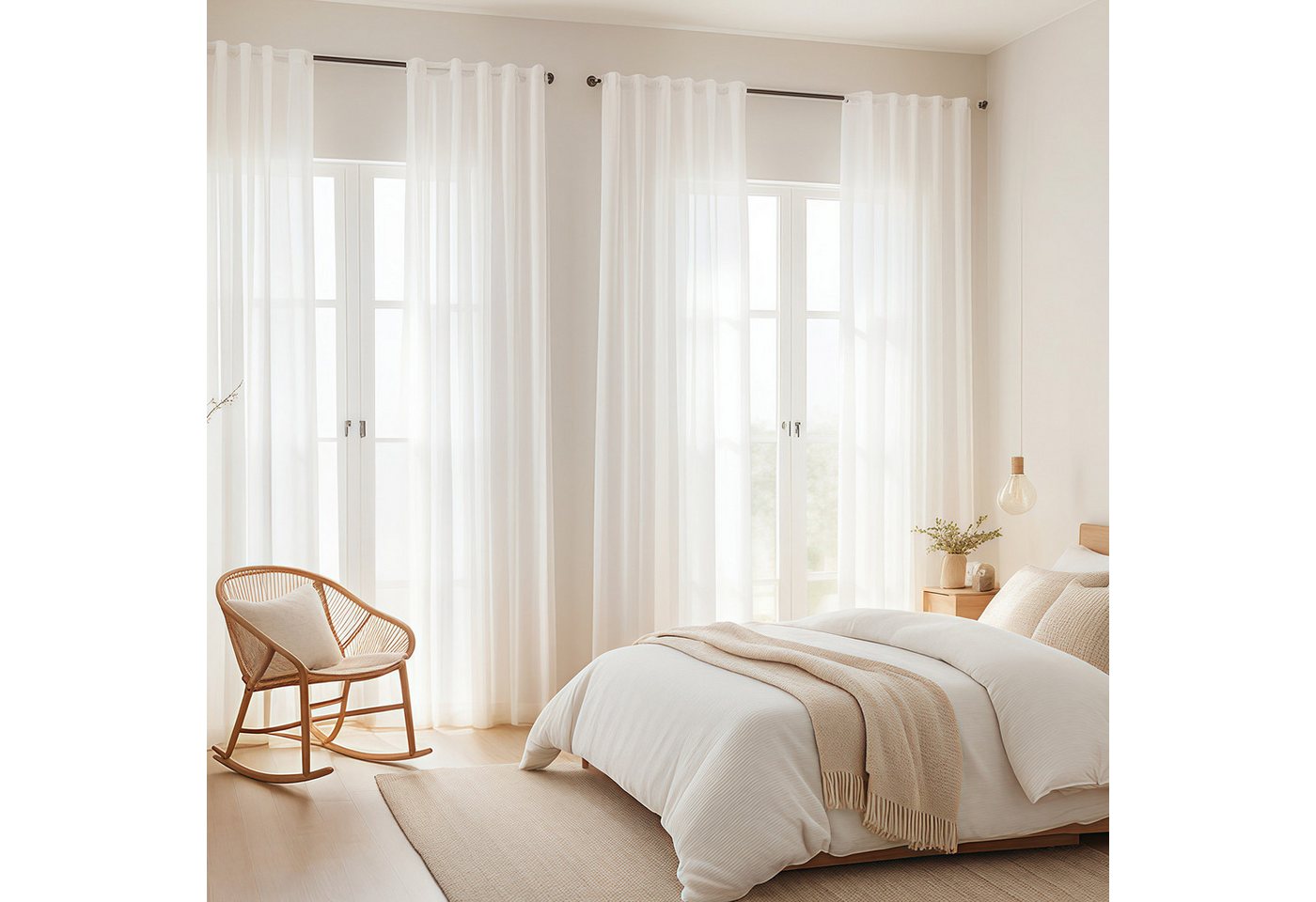 Simloveve Gardine Voile Gardinen Weiss Halbtransparent Ösenvorhang 2er Set (2 St), Ösen, halbtransparent, Polyester, Tierfreundlich sind widerstandsfähig gegen Kratzer und Ziehfäden von Simloveve