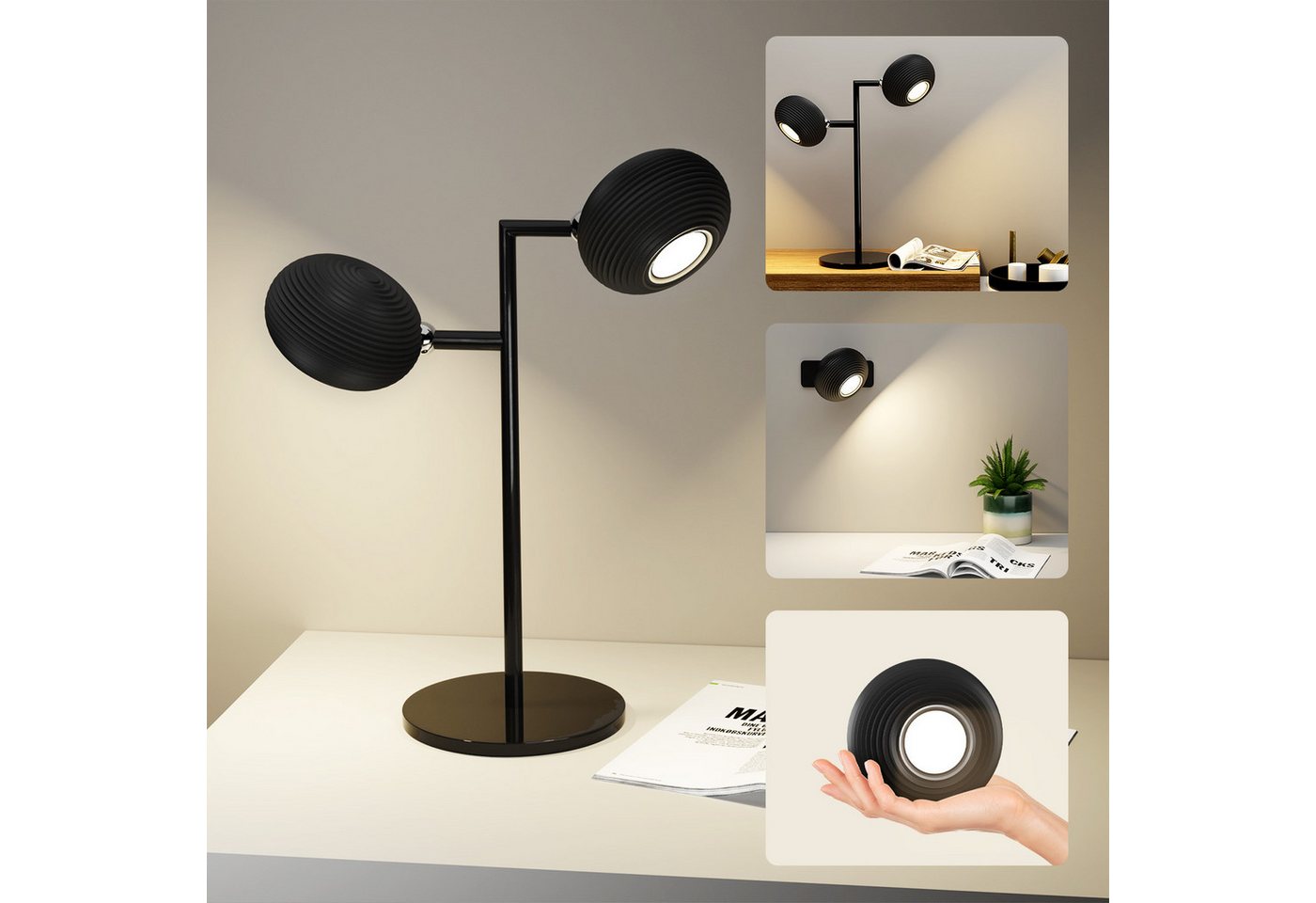 Simloveve LED Tischleuchte 2 IN 1 Tischlampe Kabellos, Wandleuchte, Touch-Dimmbare Tischleuchte, Beleuchtung, LED fest integriert, 2500K warmesLicht, 4500K Natürliches weißes Licht, 6500K kalter Weißes Licht, 3 Helligkeitsstufen, 360° drehbare, 5%-100% stufenlos dimmbar Simloveve LED Tischleuchte 2 IN 1 Tischlampe Kabellos, Wandleuchte, Touch-Dimmbare Tischleuchte, Beleuchtung, LED fest integriert, 2500K warmesLicht, 4500K Natürliches weißes Licht, 6500K kalter Weißes Licht, 3 Helligkeitsstufen, 360° drehbare, 5%-100% stufenlos dimmbar von Simloveve