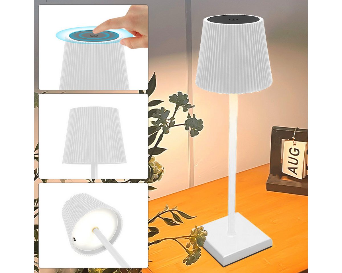 Simloveve LED Tischleuchte Tischlampe Kabellos Aufladbar, Akku Tischlampe Outdoor IP54, Touch-Dimmbar von 5–100 % Helligkeit, mit 3 Lichtfarben (3000/4000/6000K), LED fest integriert, Kaltweiß, Naturweiß, Warmweiß, USB-C, für Innen & Außen, 2-fach höhenverstellbar von Simloveve