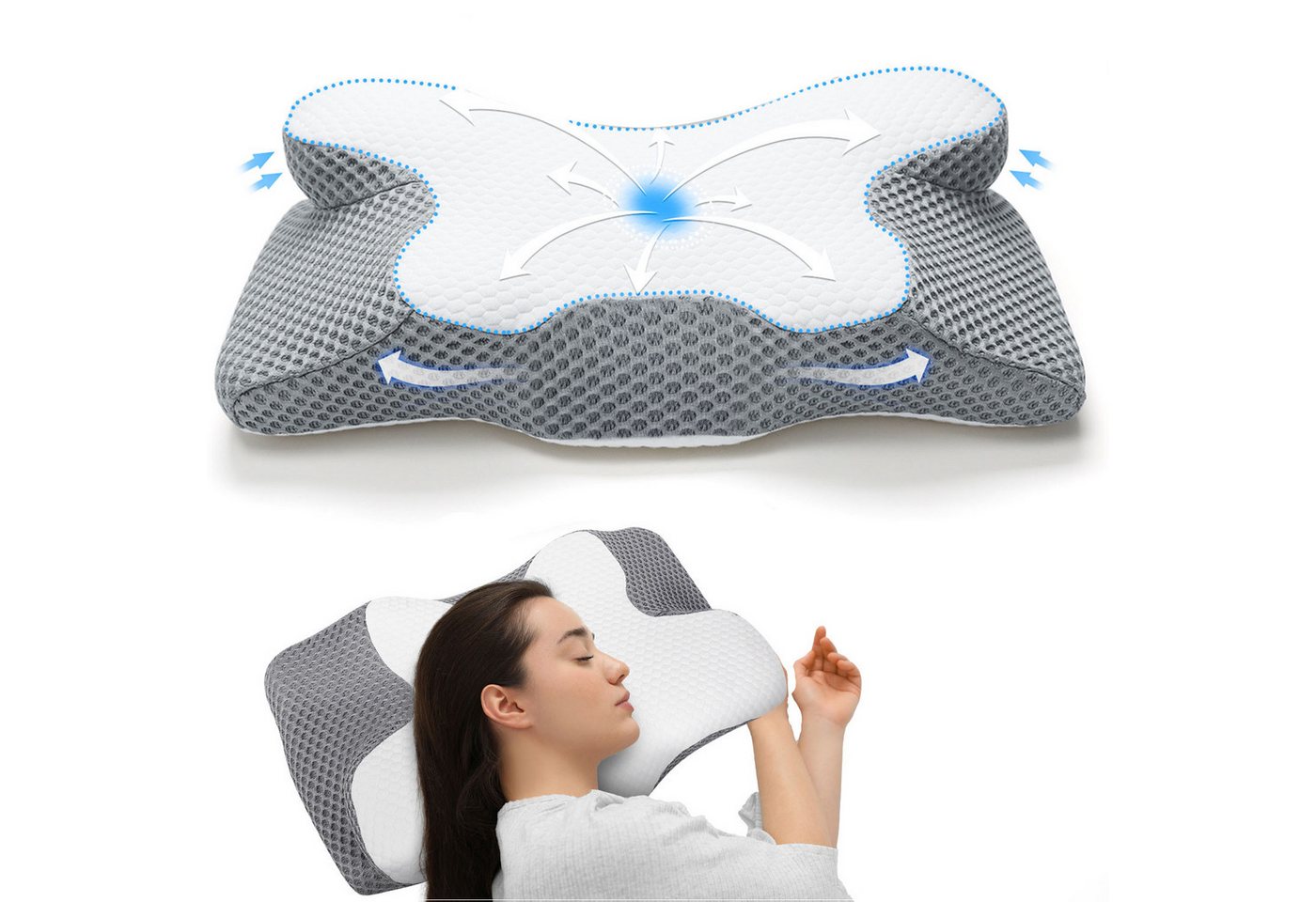 Simloveve Nackenstützkissen Orthopädisches Kissen Memory Foam KopfKissen Seitenschläferkissen, Füllung: Memory Foam, 4 Bereiche bieten umfassende Unterstützung für Nacken, Schultern und Arme, Linderung von Schulter- und Nackenverspannungen, Erhaltung der natürlichen Nackenkurve, Reduzierung von Schnarchen von Simloveve