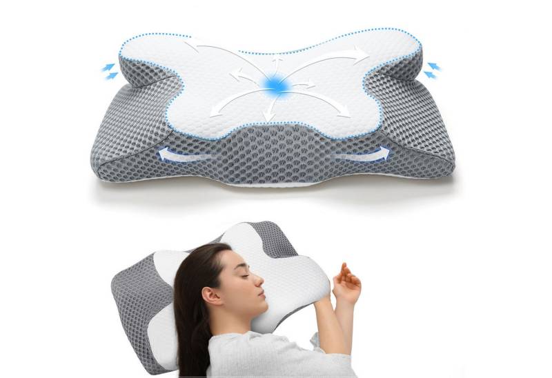 Simloveve Nackenstützkissen Orthopädisches Kissen Memory Foam KopfKissen Seitenschläferkissen, Füllung: Memory Foam, 4 Bereiche bieten umfassende Unterstützung für Nacken, Schultern und Arme, Linderung von Schulter- und Nackenverspannungen, Erhaltung der natürlichen Nackenkurve, Reduzierung von Schnarchen von Simloveve