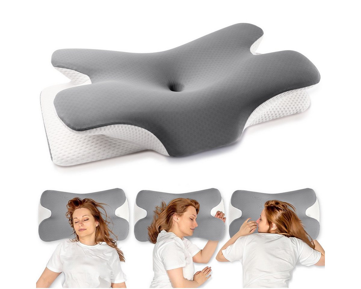 Simloveve Nackenstützkissen Seitenschläferkissen,Orthopädisches Kissen, Füllung: Memory Foam, Rückenschläfer, Seitenschläfer, Bauchschläfer, kopfkissen nackenschmerzen, Nackenstutzkissen-Set, Allergikerfreundlich, Höheneinstellbar, Waschbar, Antischnarchkissen für Erwachsene (66*36*9/11CM) von Simloveve