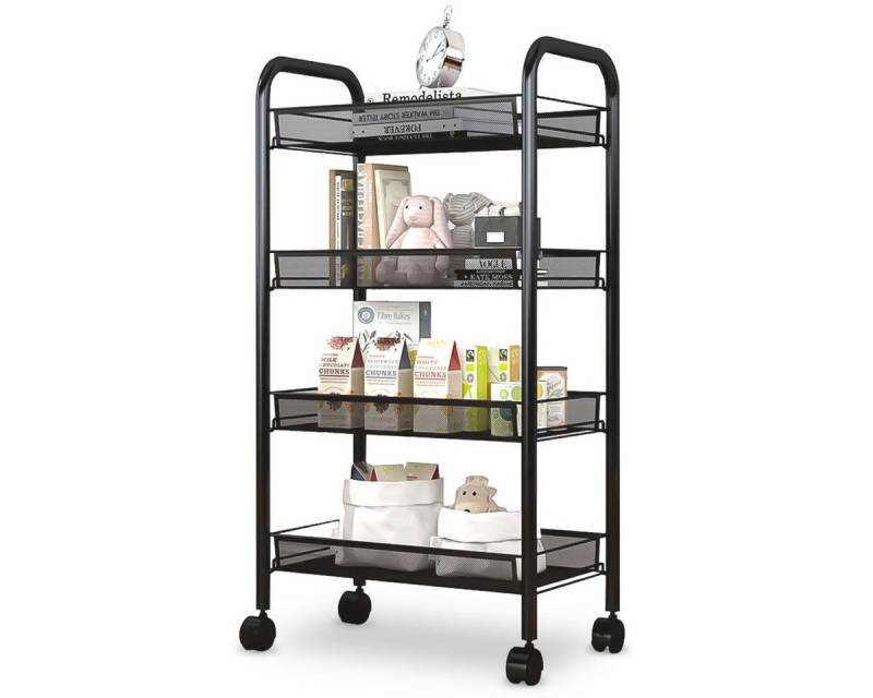 Simloveve Rollwagen Küchenwagen Organizer mit Griff, Servierwagen 4 Ebenen,Küchentrolley, (Edelstahl), Nischenregal auf Rollen, Mehrzweckwagen Blumenregal Badregal von Simloveve