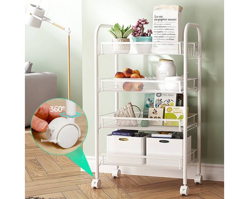 Simloveve Rollwagen Küchenwagen Organizer mit Griff, Servierwagen 4 Ebenen,Küchentrolley, (Edelstahl), Nischenregal auf Rollen, Mehrzweckwagen Blumenregal Badregal von Simloveve