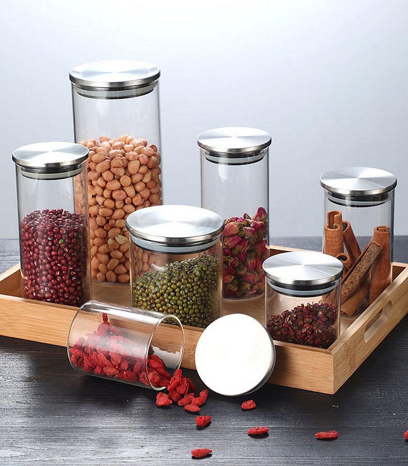 Simloveve Vorratsglas Vorratsdosen Glas 7er Set, Vorratsgläser mit Deckel, (7-tlg), Aufbewahrung Gläser Küche für Spaghetti, Müsli, Bohnen von Simloveve