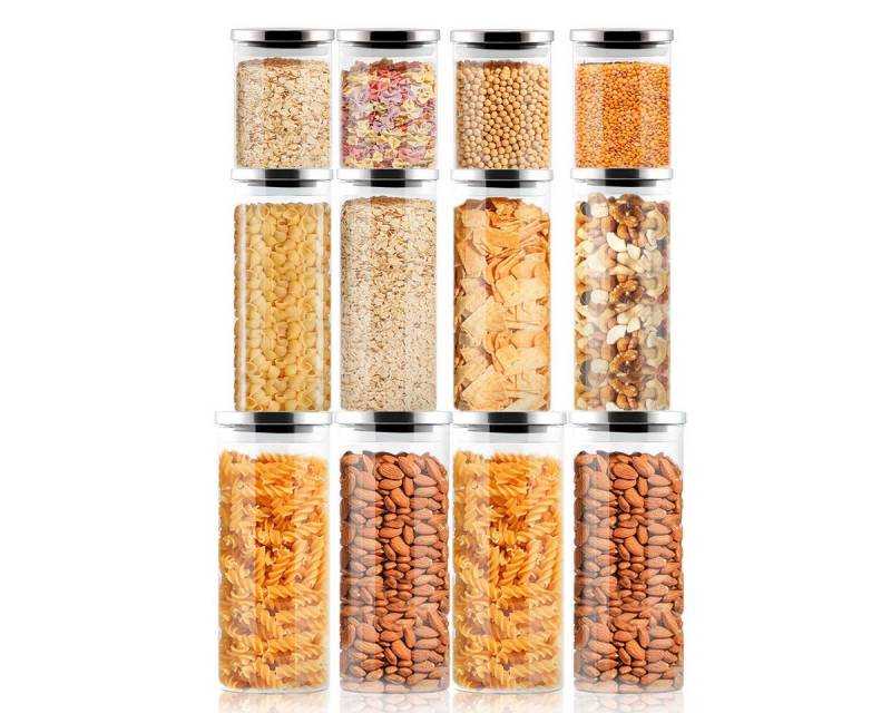 Simloveve Vorratsglas Vorratsdosen Mit Deckel Luftdicht, 12er Vorratsdosen Set, Glas, (12-tlg), Mehl und Müsli Aufbewahrung, Deckel aus Edelstahl, Aufbewahrungsbox von Simloveve